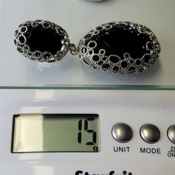 Black and Silver Earrings Chandelier Earrings Statement Earrings Filigree Silver - Picture 11 of 11